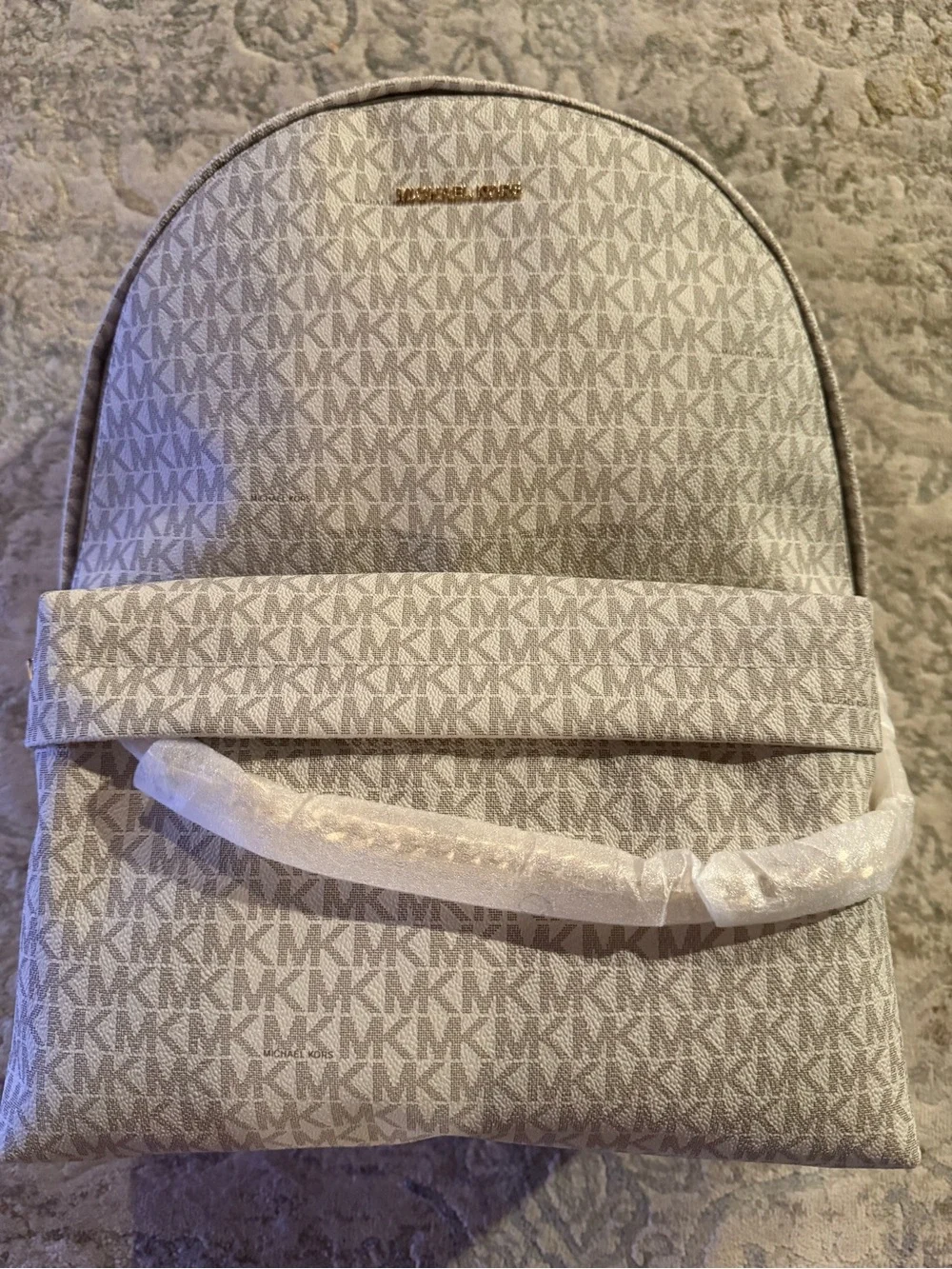 Michael Kors Slater Medium Chain Cream Logo Mini Backpack with Gold Chain